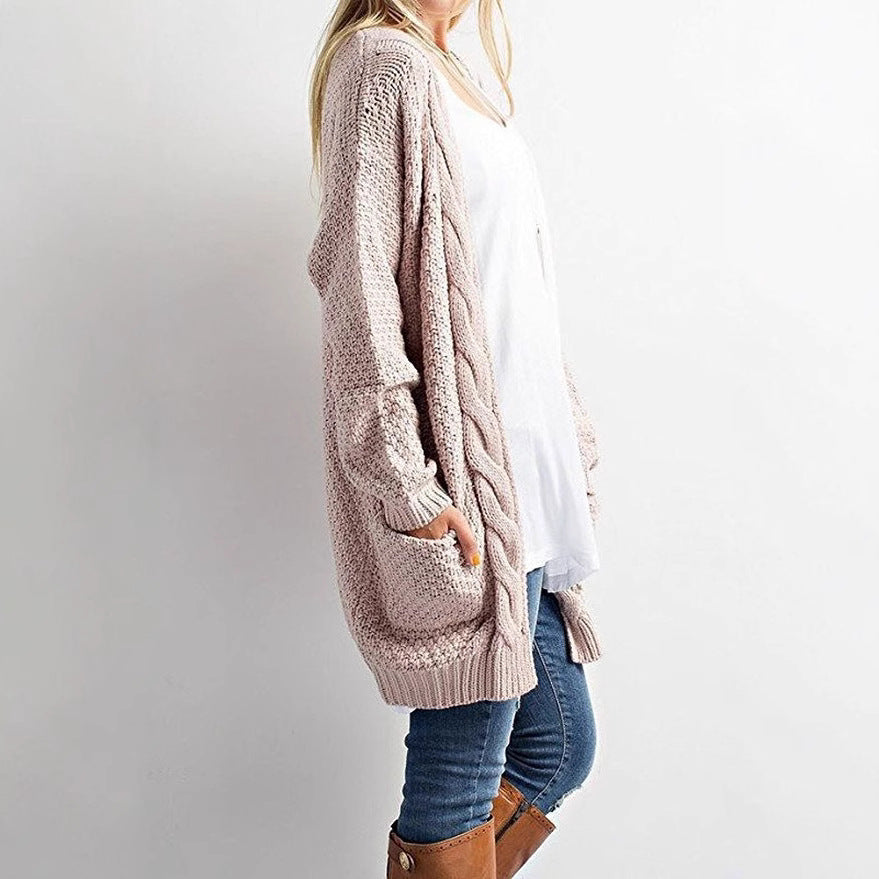 Damer Grov stickad cardigan med öppen front och praktiska fickor Eva Jonsson-Eva Jonsson