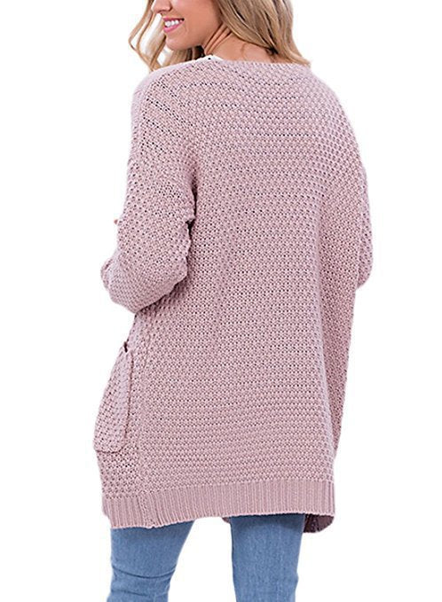 Damer Grov stickad cardigan med öppen front och praktiska fickor Eva Jonsson-Eva Jonsson