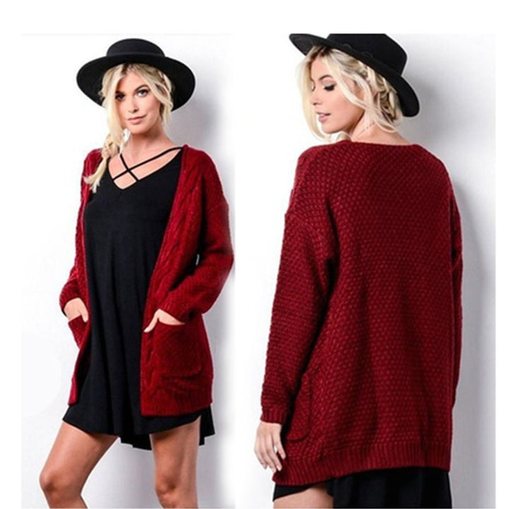 Damer Grov stickad cardigan med öppen front och praktiska fickor Eva Jonsson-Eva Jonsson