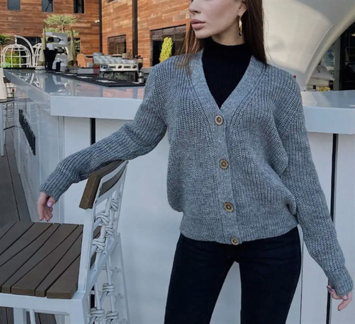 Damer Grovstickad Cardigan med Knappar Eva Jonsson-Eva Jonsson