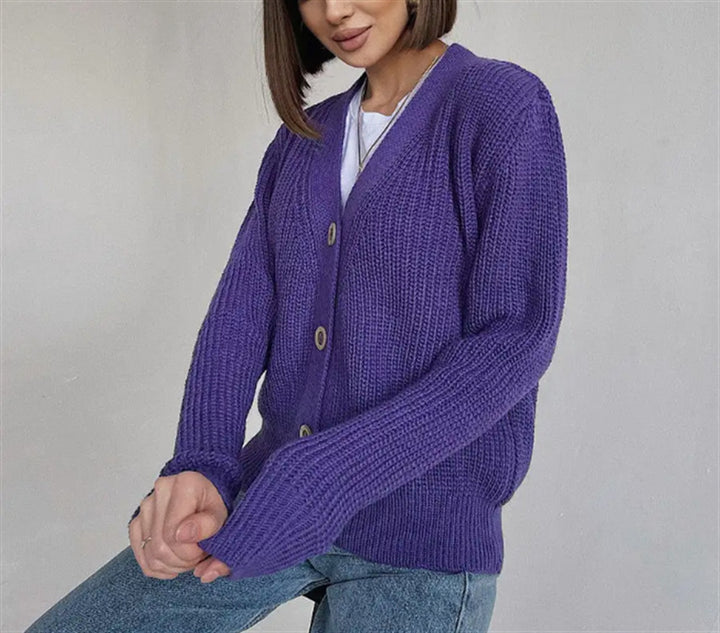 Damer Grovstickad Cardigan med Knappar Eva Jonsson-Eva Jonsson