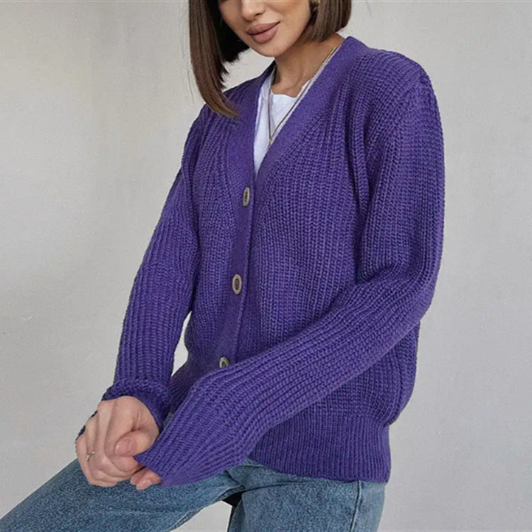 Damer Grovstickad Cardigan med Knappar Eva Jonsson-Eva Jonsson