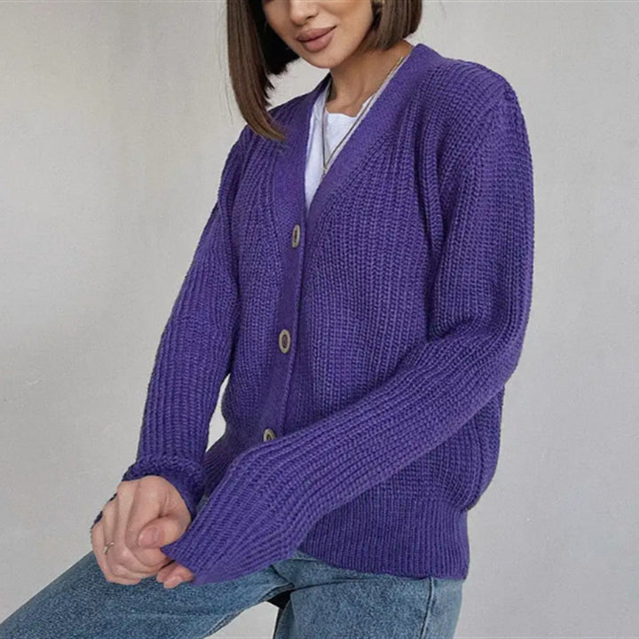 Damer Grovstickad Cardigan med Knappar Eva Jonsson-Eva Jonsson