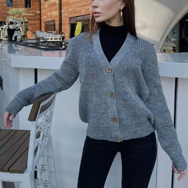 Damer Grovstickad Cardigan med Knappar Eva Jonsson-Eva Jonsson