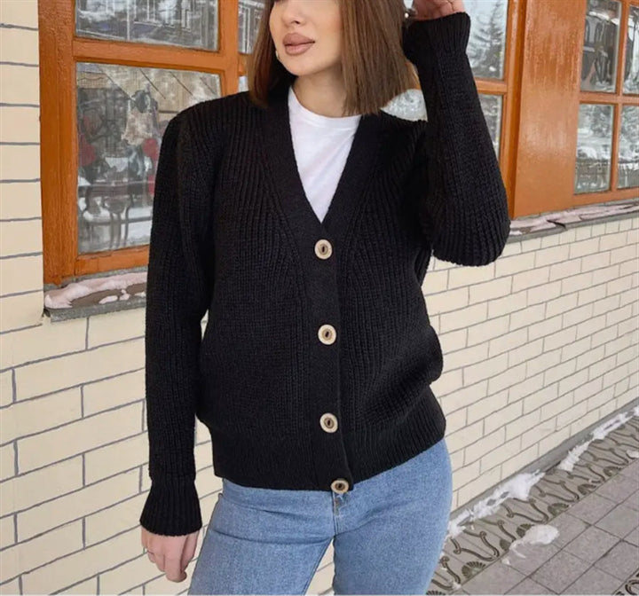 Damer Grovstickad Cardigan med Knappar Eva Jonsson-Eva Jonsson