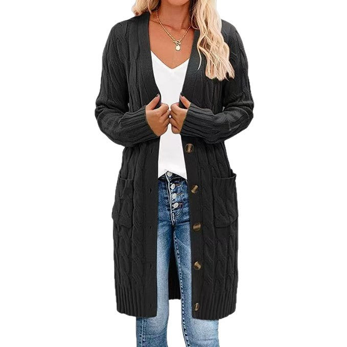 Damer Grovstickad Cardigan med Knappprocess och Djupa Fickor Mirla-Eva Jonsson