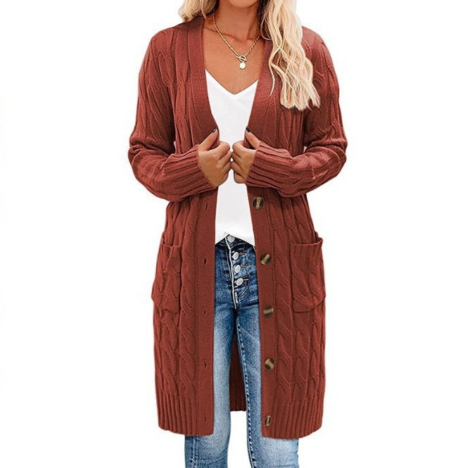 Damer Grovstickad Cardigan med Knappprocess och Djupa Fickor Mirla-Eva Jonsson