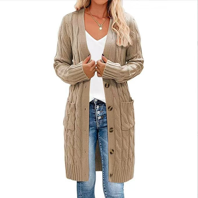 Damer Grovstickad Cardigan med Knappprocess och Djupa Fickor Mirla-Eva Jonsson