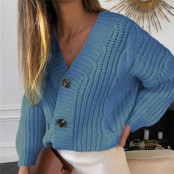 Damer Grovstickad Cardigan med Knappstängning och originellt Kabelmönster Eva Jonsson-Eva Jonsson