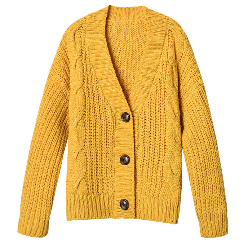 Damer Grovstickad Cardigan med Knappstängning och originellt Kabelmönster Eva Jonsson-Eva Jonsson
