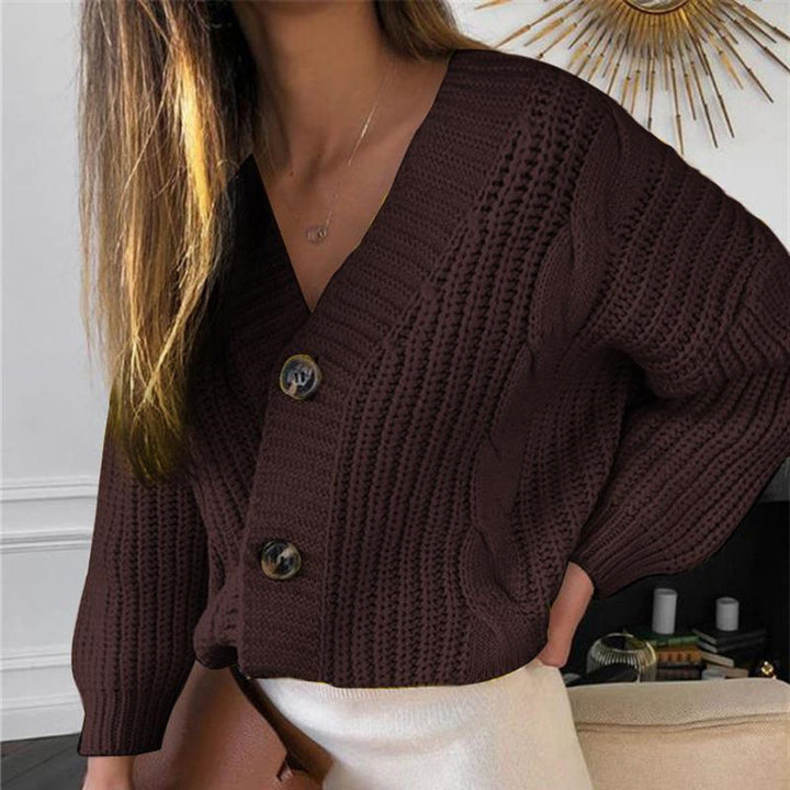 Damer Grovstickad Cardigan med Knappstängning och originellt Kabelmönster Eva Jonsson-Eva Jonsson
