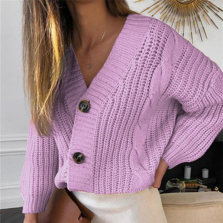 Damer Grovstickad Cardigan med Knappstängning och originellt Kabelmönster Eva Jonsson-Eva Jonsson