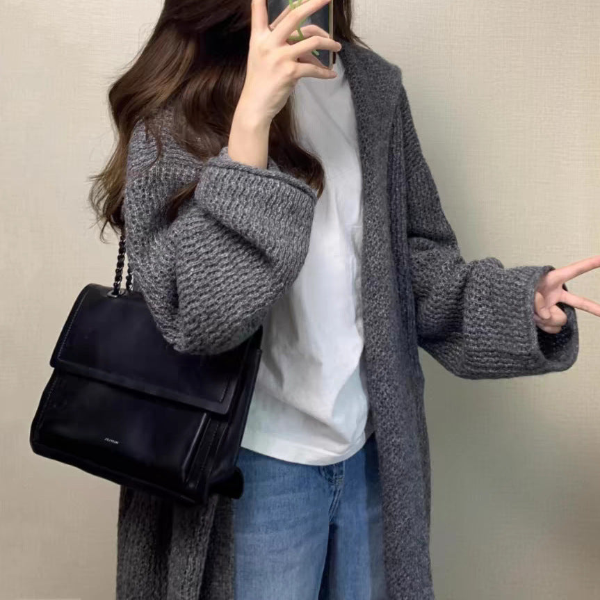 Damer Grovstickad Cardigan med Öppen Skärning och Avslappnad Design Mirla-Eva Jonsson