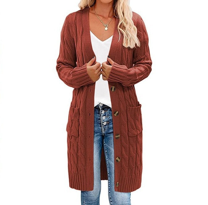 Damer Grovstickad Cardigan med fickor och hel knäppning Mirla-Eva Jonsson