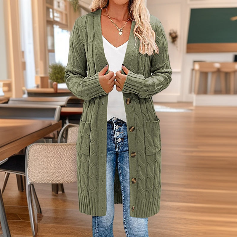 Damer Grovstickad Cardigan med fickor och hel knäppning Mirla-Eva Jonsson