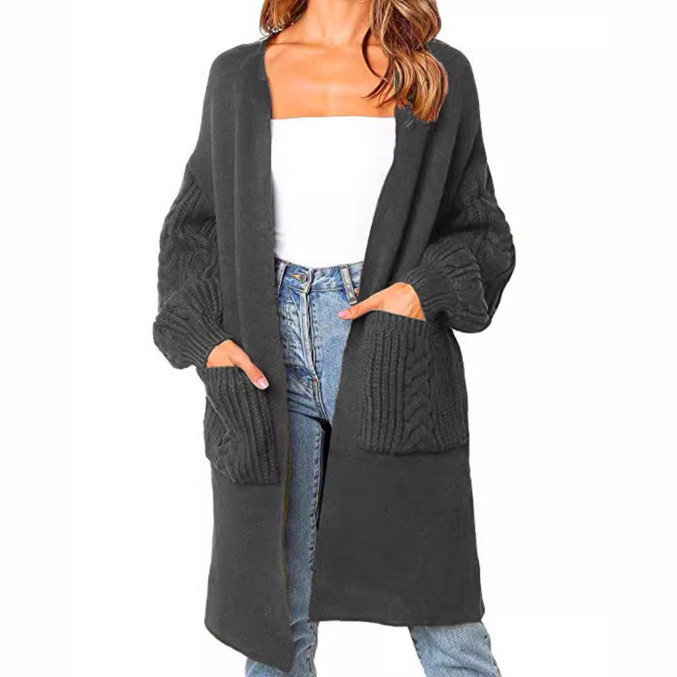 Damer Grovstickad Cardigan med påkostade fickor Eva Jonsson-Eva Jonsson