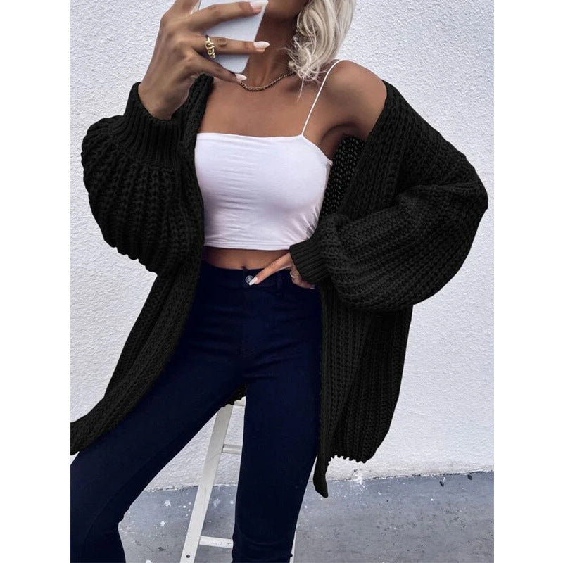 Damer Grovstickad Cardigan med vida ärmar och avslappnad look Mirla-Eva Jonsson