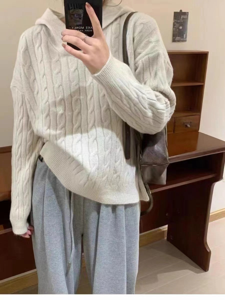 Damer Grovstickad Hoodie med Flätmönster och Avslappnad Passform Eva Jonsson-Eva Jonsson