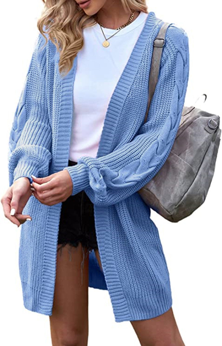 Damer Grovstickad Kimono Cardigan med avslappnade Oversized Ärmar Mirla-Eva Jonsson