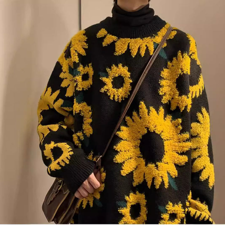 Damer Grovstickad Tröja med Florala Applikationer Eva Jonsson-Eva Jonsson