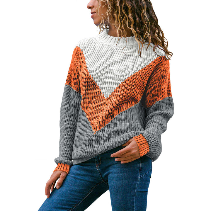 Damer Grovstickad Tröja med modern V-Hals och Färgblockdesign Eva Jonsson-Eva Jonsson