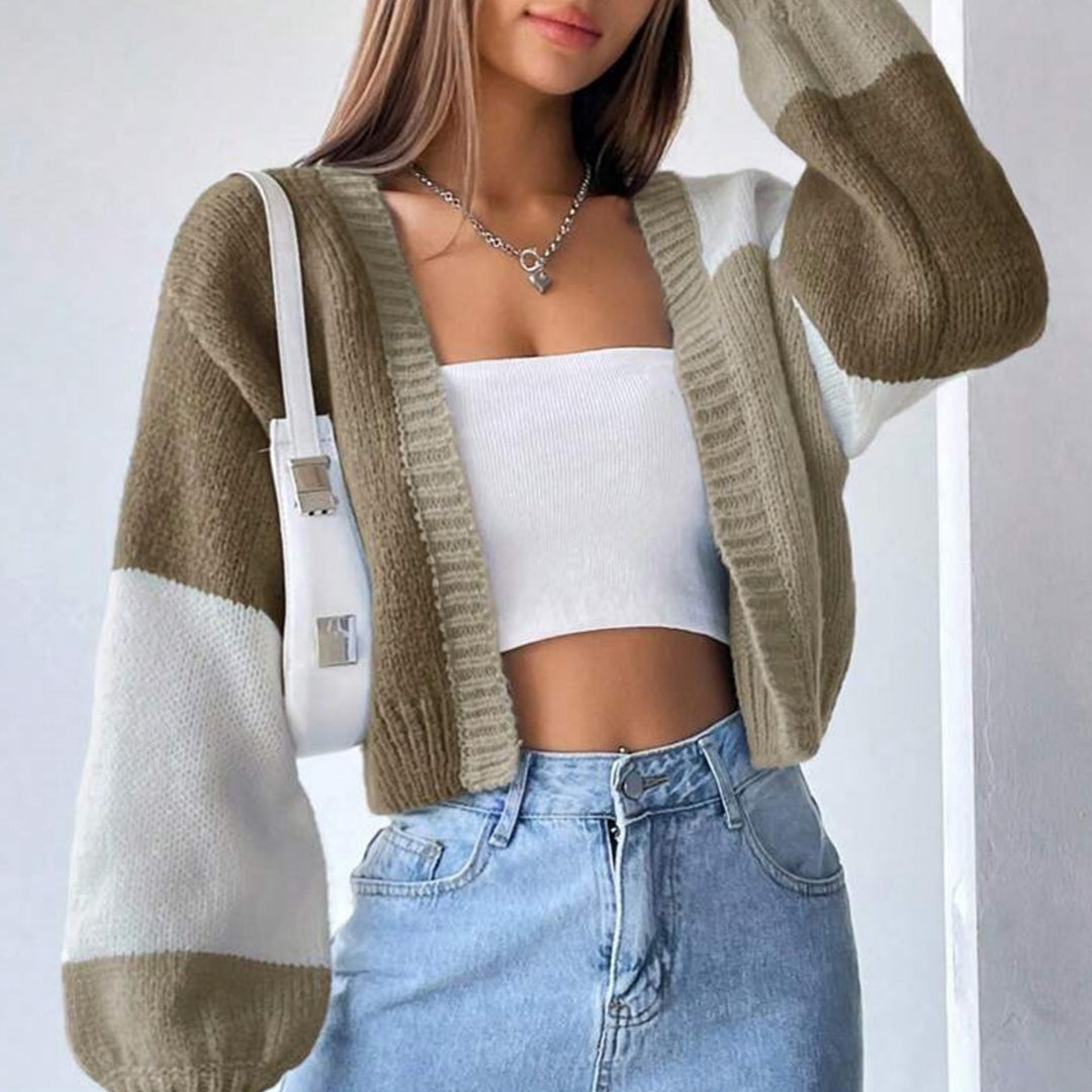 Damer Grovstickad cardigan med ballongformade ärmar och modernt design Eva Jonsson-Eva Jonsson