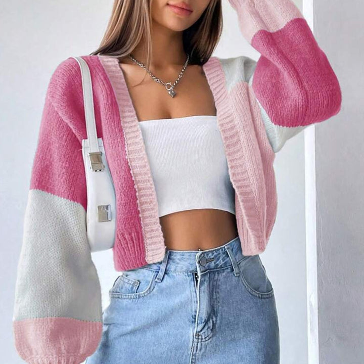 Damer Grovstickad cardigan med ballongformade ärmar och modernt design Eva Jonsson-Eva Jonsson