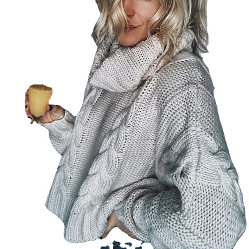 Damer Grovstickad tröja med hög krage och feminint flätmönster Eva Jonsson-Eva Jonsson