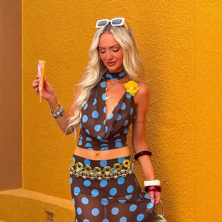 Damer Halter-top med justerbar slipsstängning och lekfullt prickmönster Mirla-Eva Jonsson