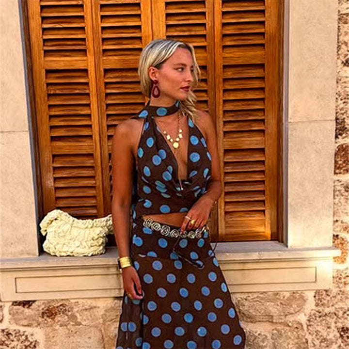 Damer Halter-top med justerbar slipsstängning och lekfullt prickmönster Mirla-Eva Jonsson