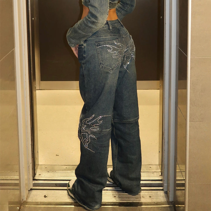Damer High-Waist Jeans med iögonfallande strass-applikationer Mirla-Eva Jonsson