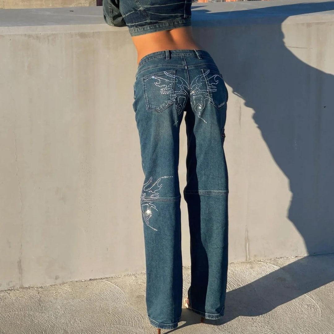 Damer High-Waist Jeans med iögonfallande strass-applikationer Mirla-Eva Jonsson