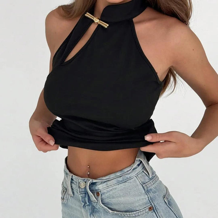 Damer Högkragad Sporttop med dekorativ öppning och elegant spänne Mirla-Eva Jonsson