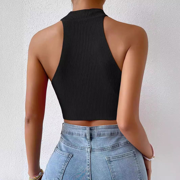Damer Högkrage Crop-Top med Ribbmönster Eva Jonsson-Eva Jonsson