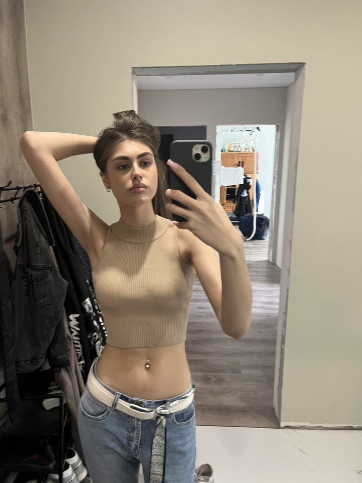 Damer Högkrage Crop-Top med Ribbmönster Eva Jonsson-Eva Jonsson