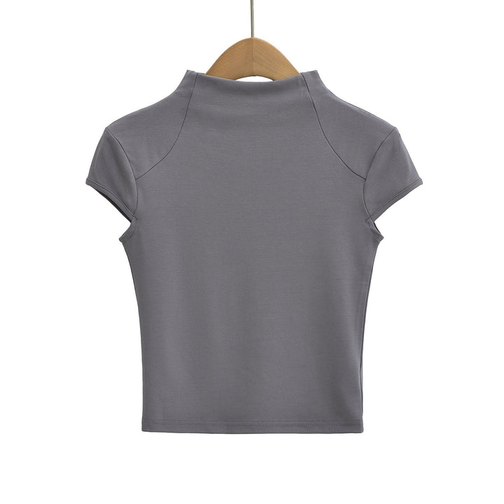Damer Högkvalitativ Kortärmad T-shirt med Ståkrage och Figurformande Skärning Mirla-Eva Jonsson