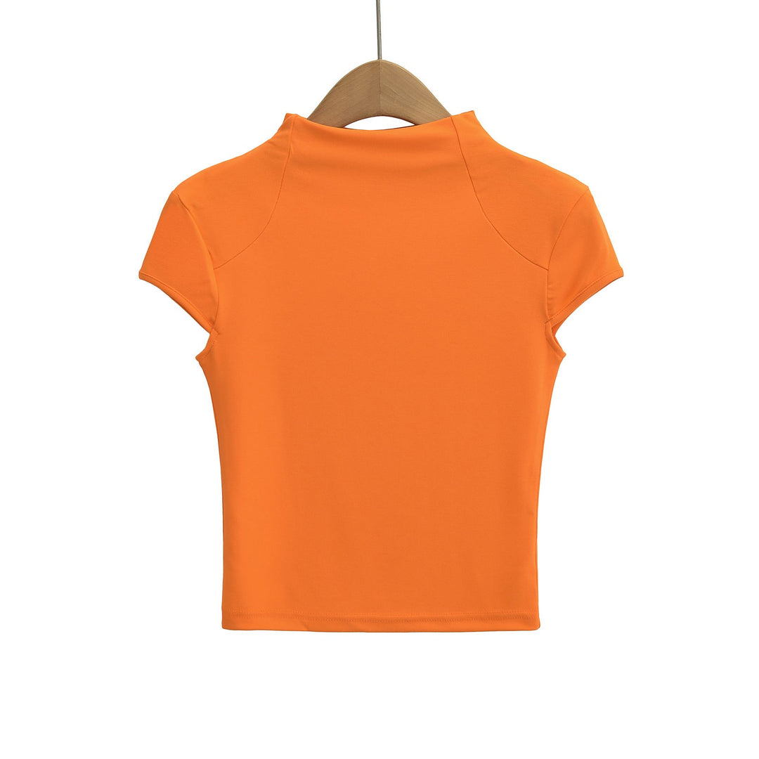 Damer Högkvalitativ Kortärmad T-shirt med Ståkrage och Figurformande Skärning Mirla-Eva Jonsson