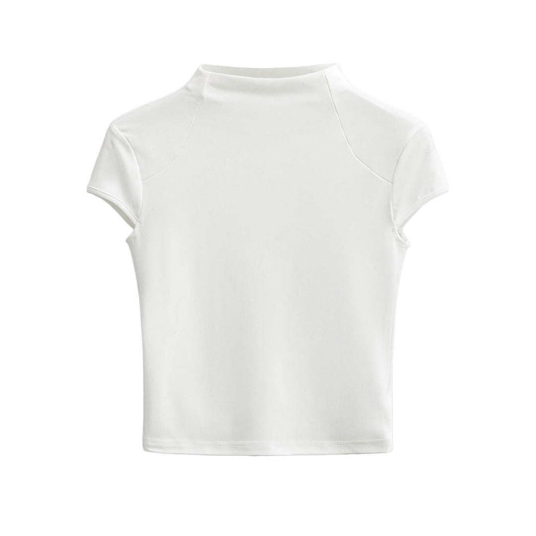 Damer Högkvalitativ Kortärmad T-shirt med Ståkrage och Figurformande Skärning Mirla-Eva Jonsson