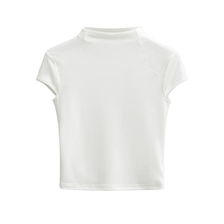 Damer Högkvalitativ Kortärmad T-shirt med Ståkrage och Figurformande Skärning Mirla-Eva Jonsson