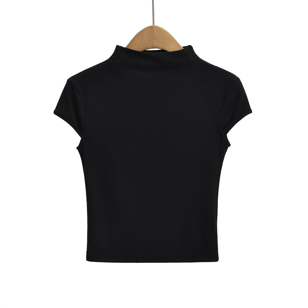 Damer Högkvalitativ Kortärmad T-shirt med Ståkrage och Figurformande Skärning Mirla-Eva Jonsson