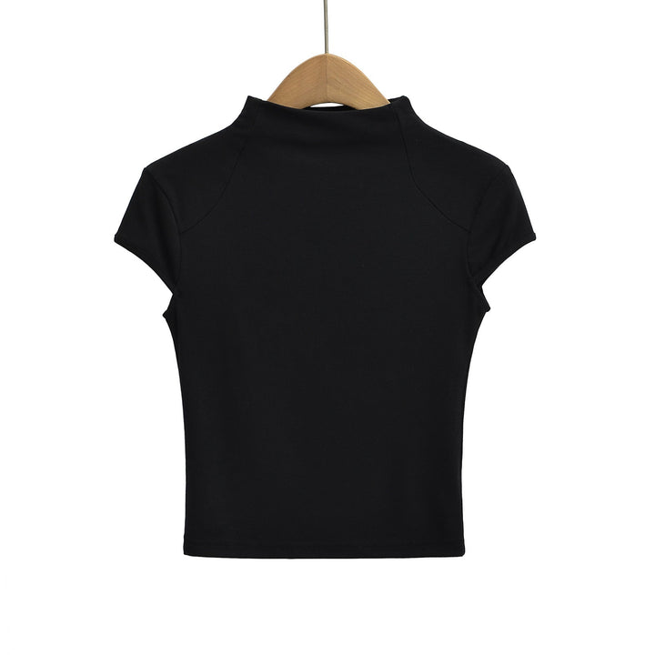 Damer Högkvalitativ Kortärmad T-shirt med Ståkrage och Figurformande Skärning Mirla-Eva Jonsson