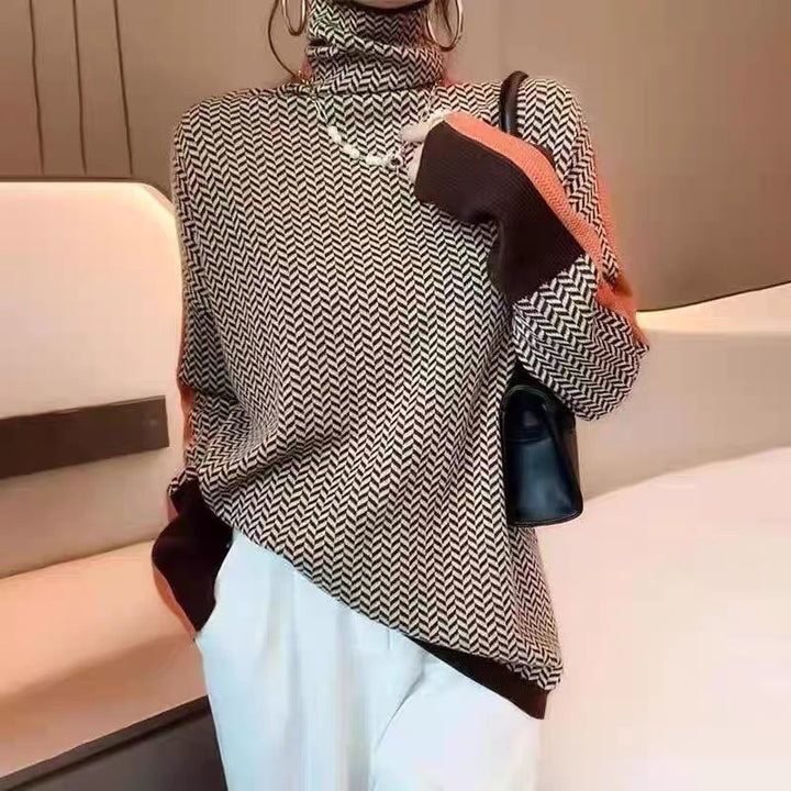 Damer Högkvalitativ Rullkragepullover med Chevron-mönster Eva Jonsson-Eva Jonsson
