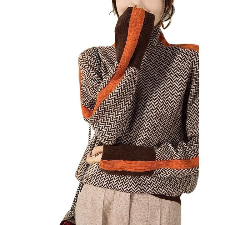 Damer Högkvalitativ Rullkragepullover med Chevron-mönster Eva Jonsson-Eva Jonsson