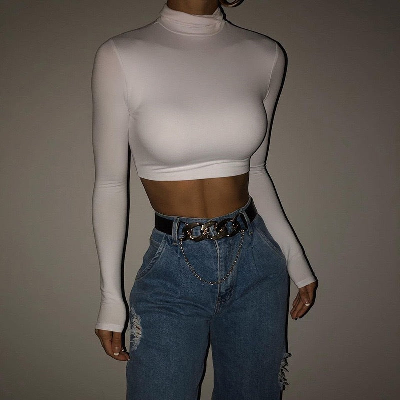 Damer Högkvalitativ långärmad crop-top med ståkrage Mirla-Eva Jonsson