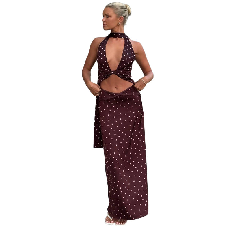 Damer Högkvalitativt Maxi-klänning med elegant Halsrem och Korskonturer Mirla-Eva Jonsson