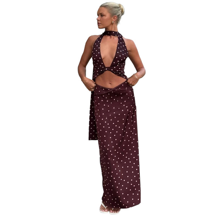 Damer Högkvalitativt Maxi-klänning med elegant Halsrem och Korskonturer Mirla-Eva Jonsson