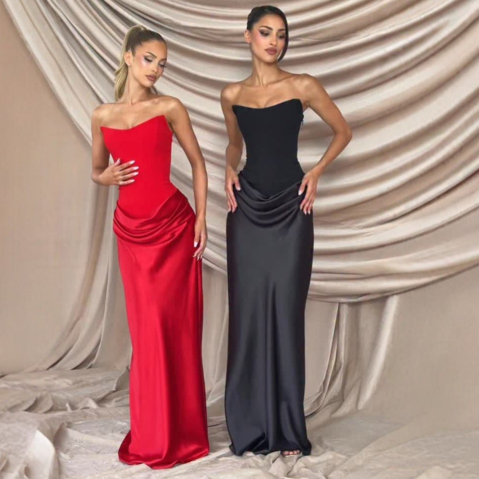 Damer Högkvalitativt kvällsklänning med elegant bustier-topp och draperad kjol Mirla-Eva Jonsson
