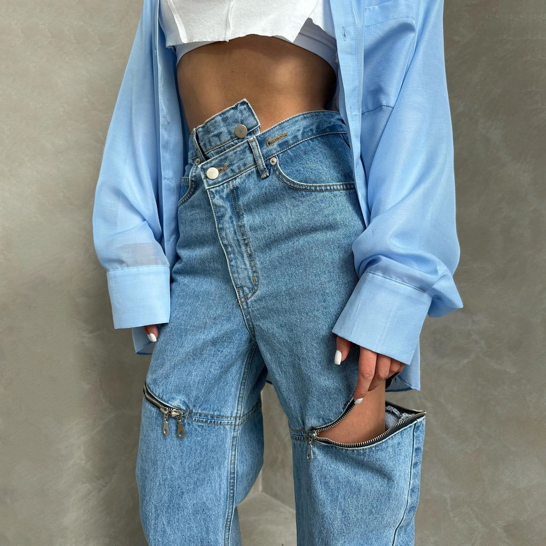 Damer Högmidjade Cargo-jeans med dragkedjedetaljer Mirla-Eva Jonsson