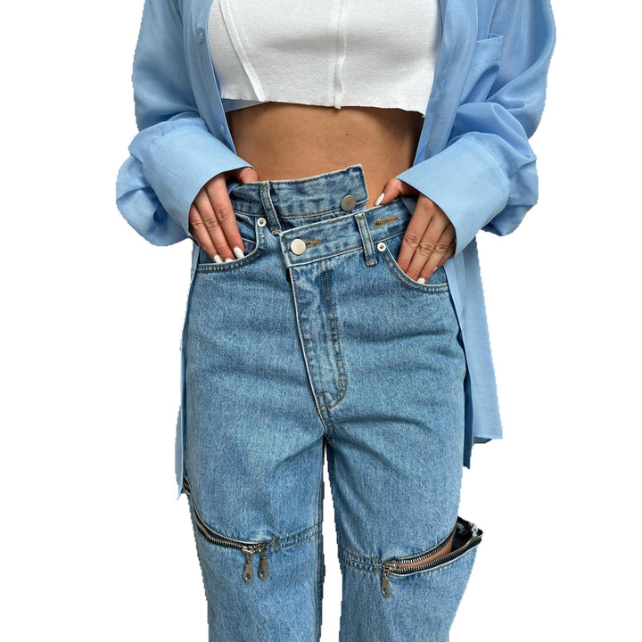Damer Högmidjade Cargo-jeans med dragkedjedetaljer Mirla-Eva Jonsson