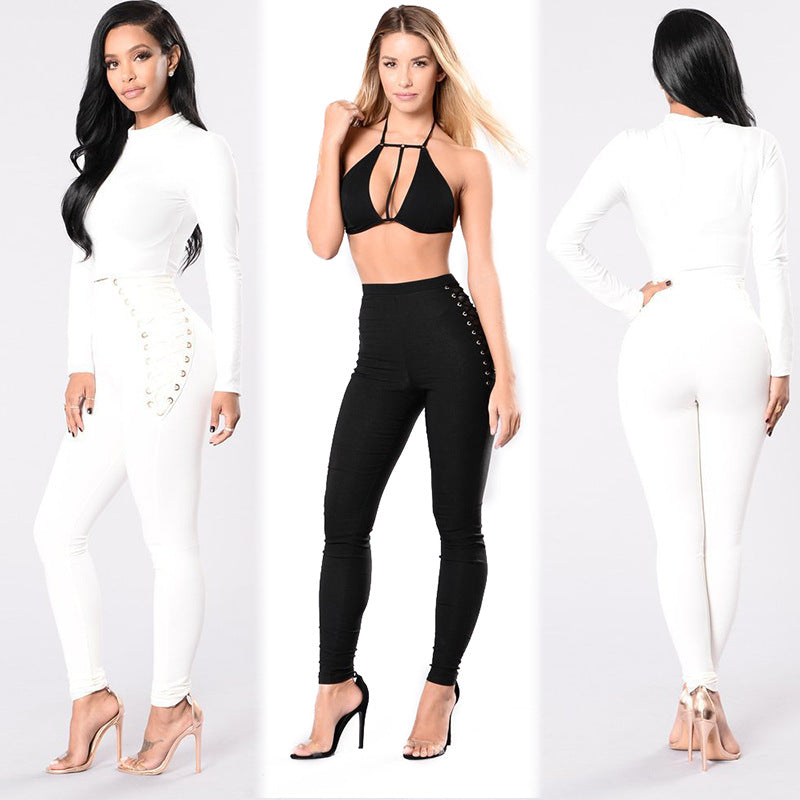 Damer Högmidjade leggings med dekorativ snördesign Mirla-Eva Jonsson